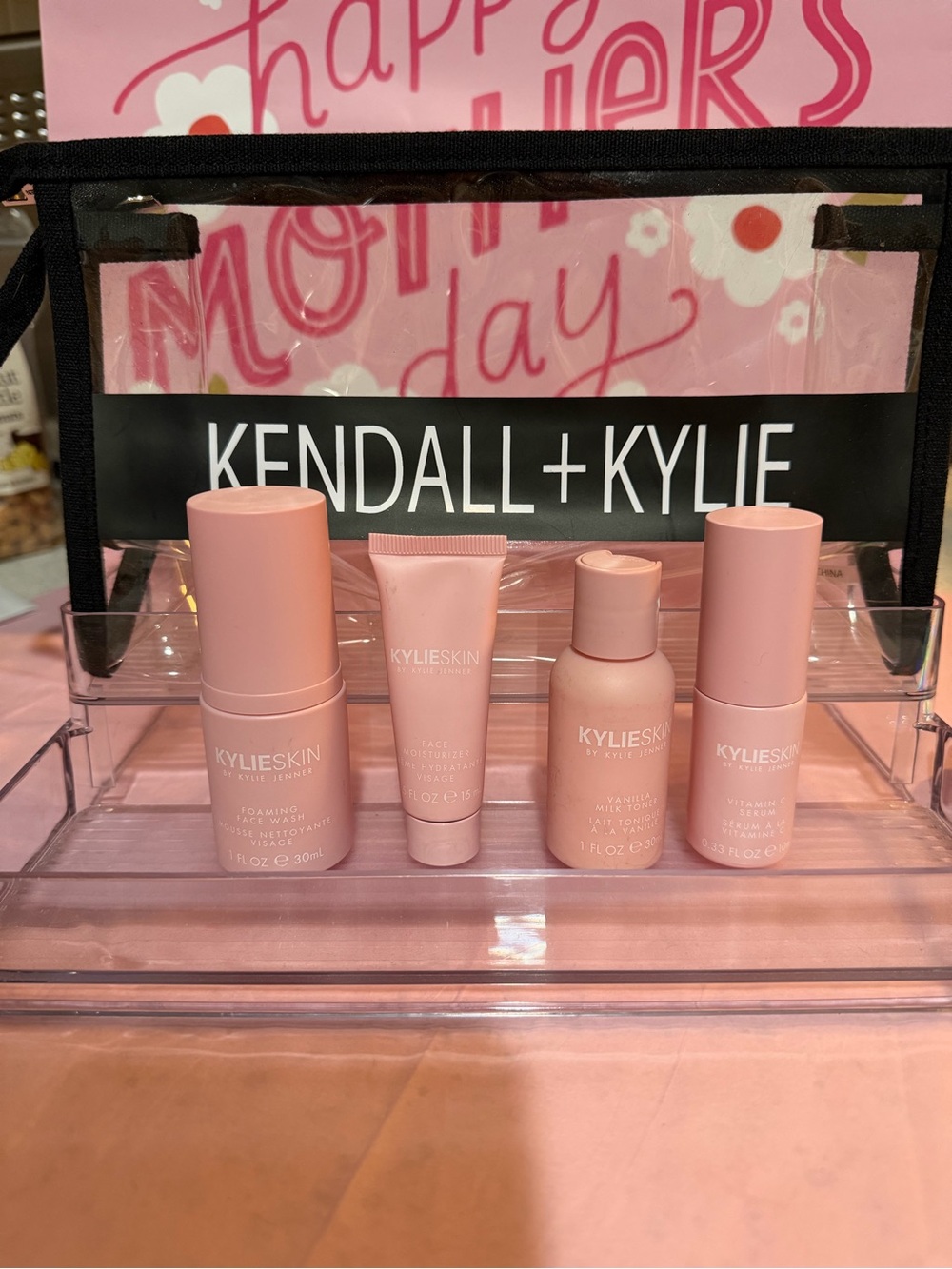 Pink Travel Skincare Set by Kendall + Kylie with Kylie makeup bag